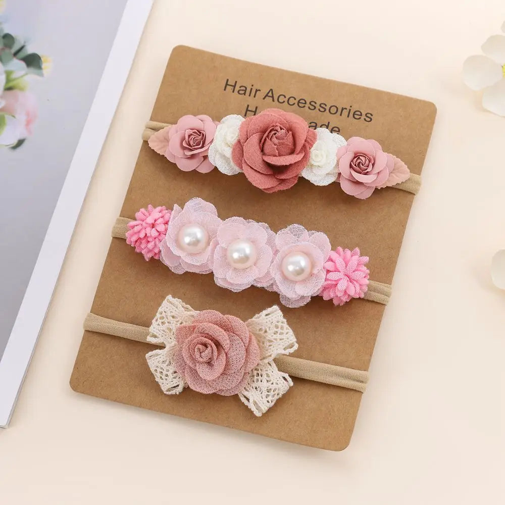 3pcs Baby Girl Headband Set – Elastic Floral Hairbands