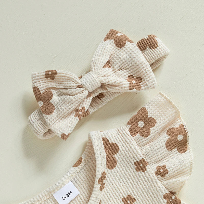 Baby Girls Summer Outfit – Floral Romper & Bow Headband (2-Piece Set)
