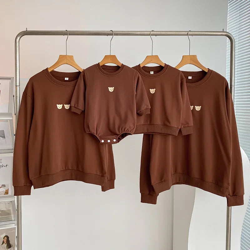 Cute Bear Printed Family Matching Sweatshirts & Baby Romper