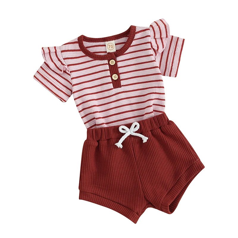 Baby Girls Shorts Set – Striped Romper & Shorts (2-Piece Outfit)