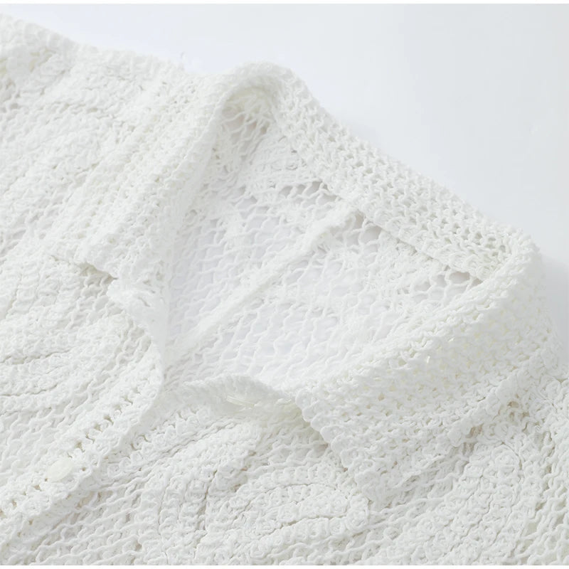 Women’s Crochet Hollow Out Loungewear Set – Top & Wide-Leg Pants