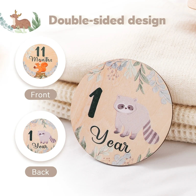 Newborn Baby Growth Milestones Wooden Cards (0–12 Months)