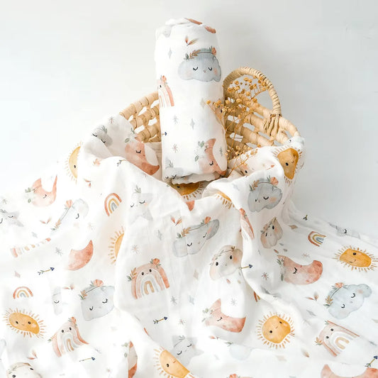 Super Soft Baby Muslin Blanket – Digital Print Swaddle (120×110cm)