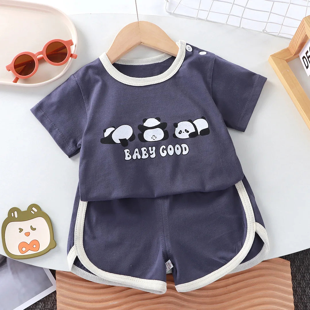 Summer Cotton Cartoon T-Shirt & Shorts Set (0–4 Years)