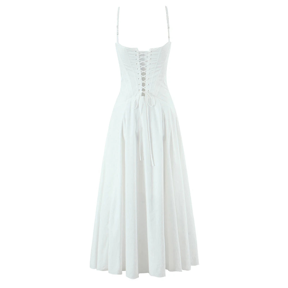 Women’s Vintage White Lace-Panelled Cotton Midi Dress