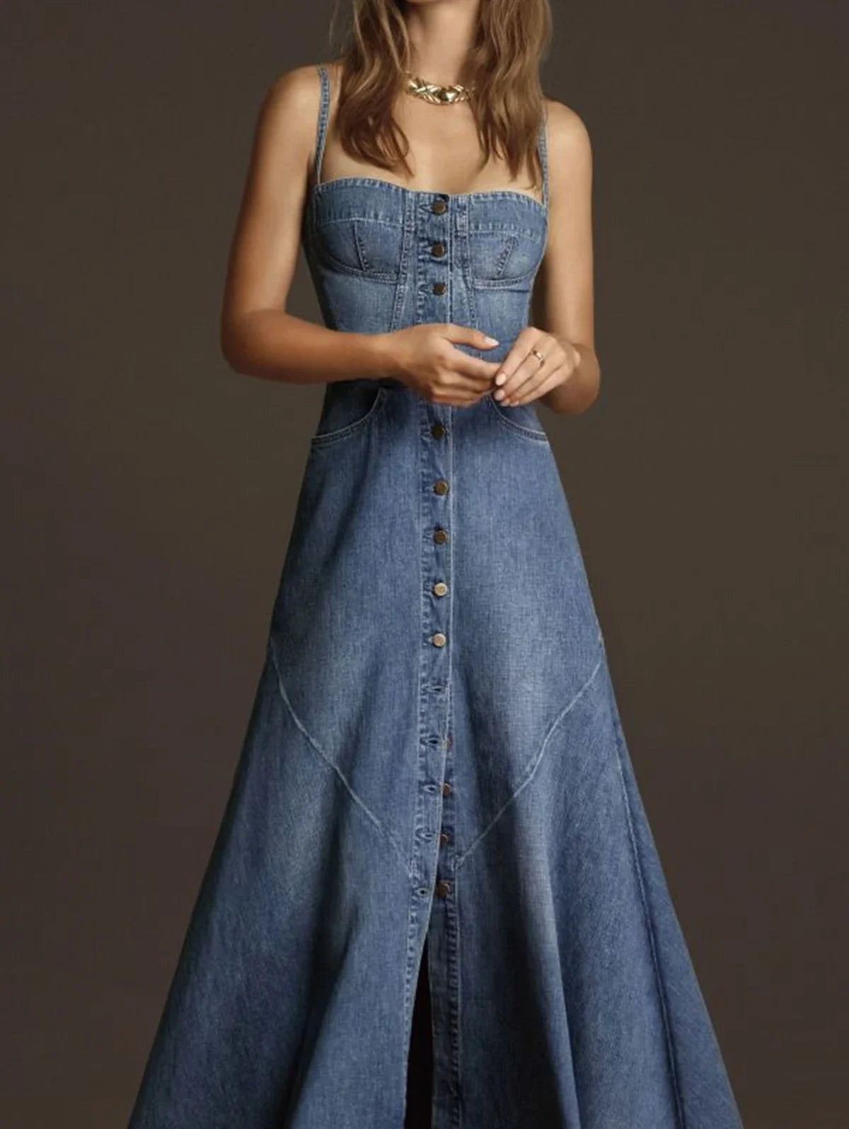 Elegant Denim Long Dress