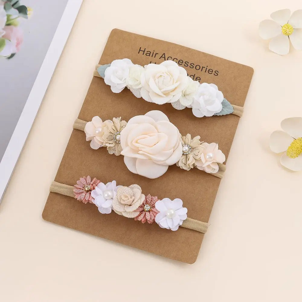 3pcs Baby Girl Headband Set – Elastic Floral Hairbands