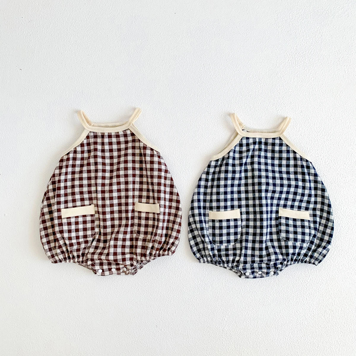 Baby Girl Summer Plaid Romper – Sleeveless One-Piece