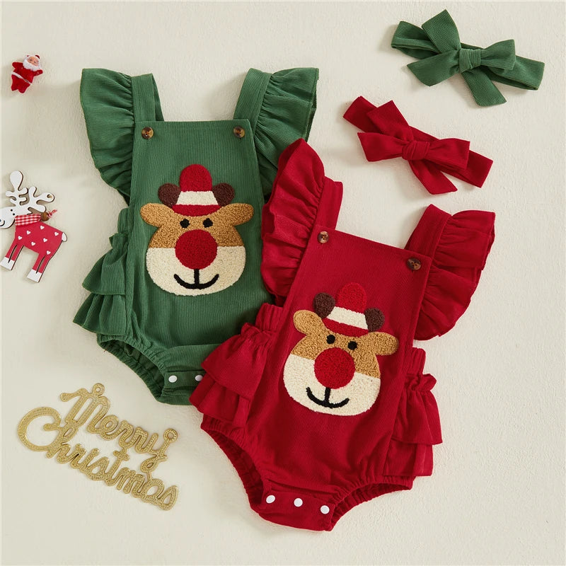 Baby Girl Christmas Romper Set with Hairband