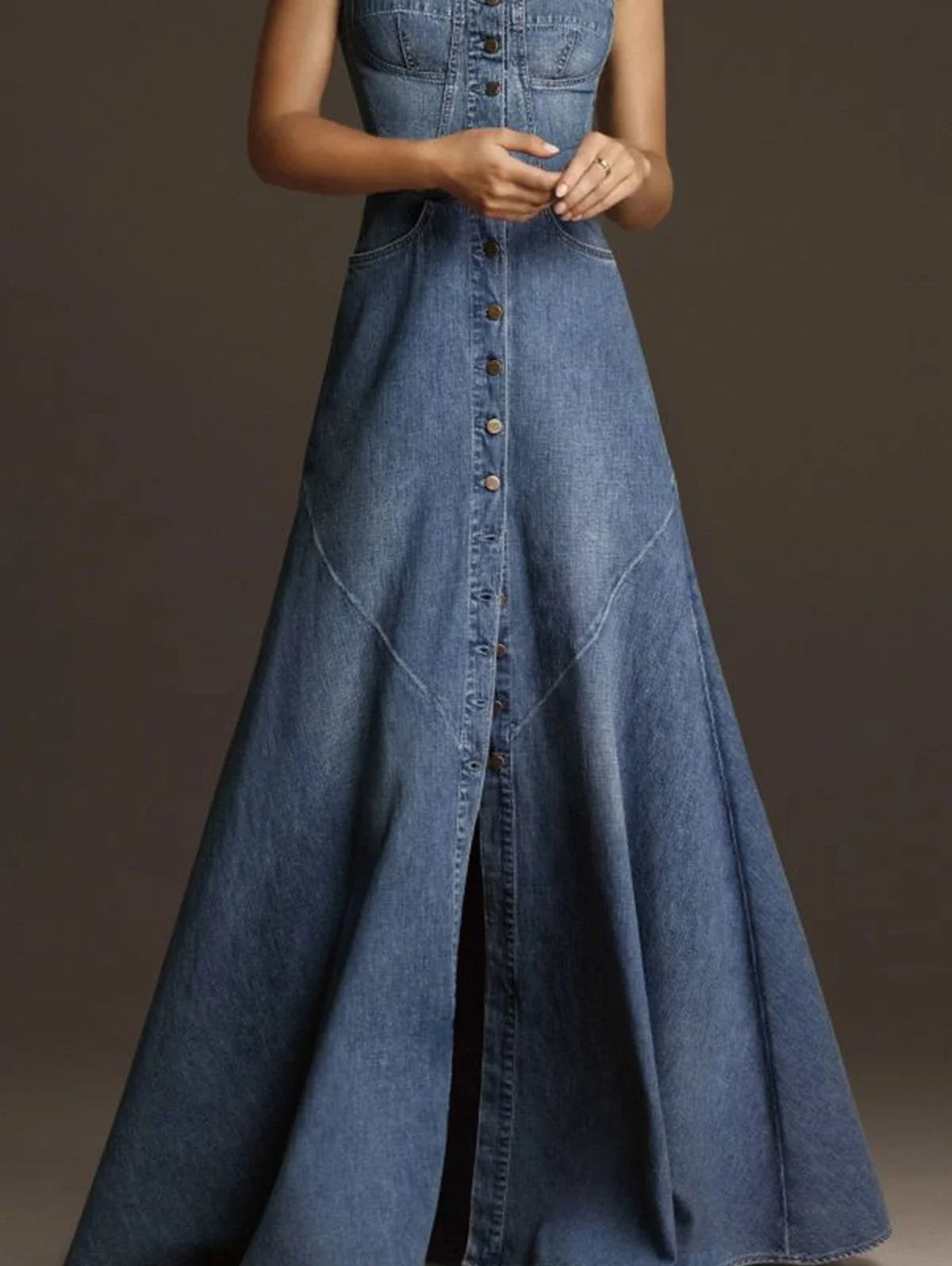 Elegant Denim Long Dress