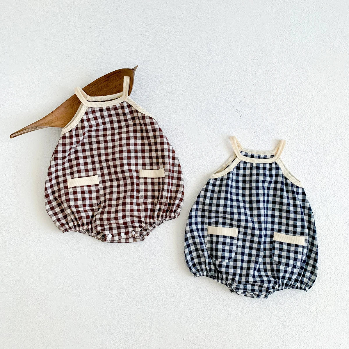 Baby Girl Summer Plaid Romper – Sleeveless One-Piece