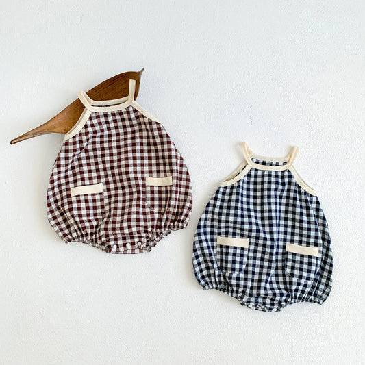Baby Girl Summer Plaid Romper – Sleeveless One-Piece
