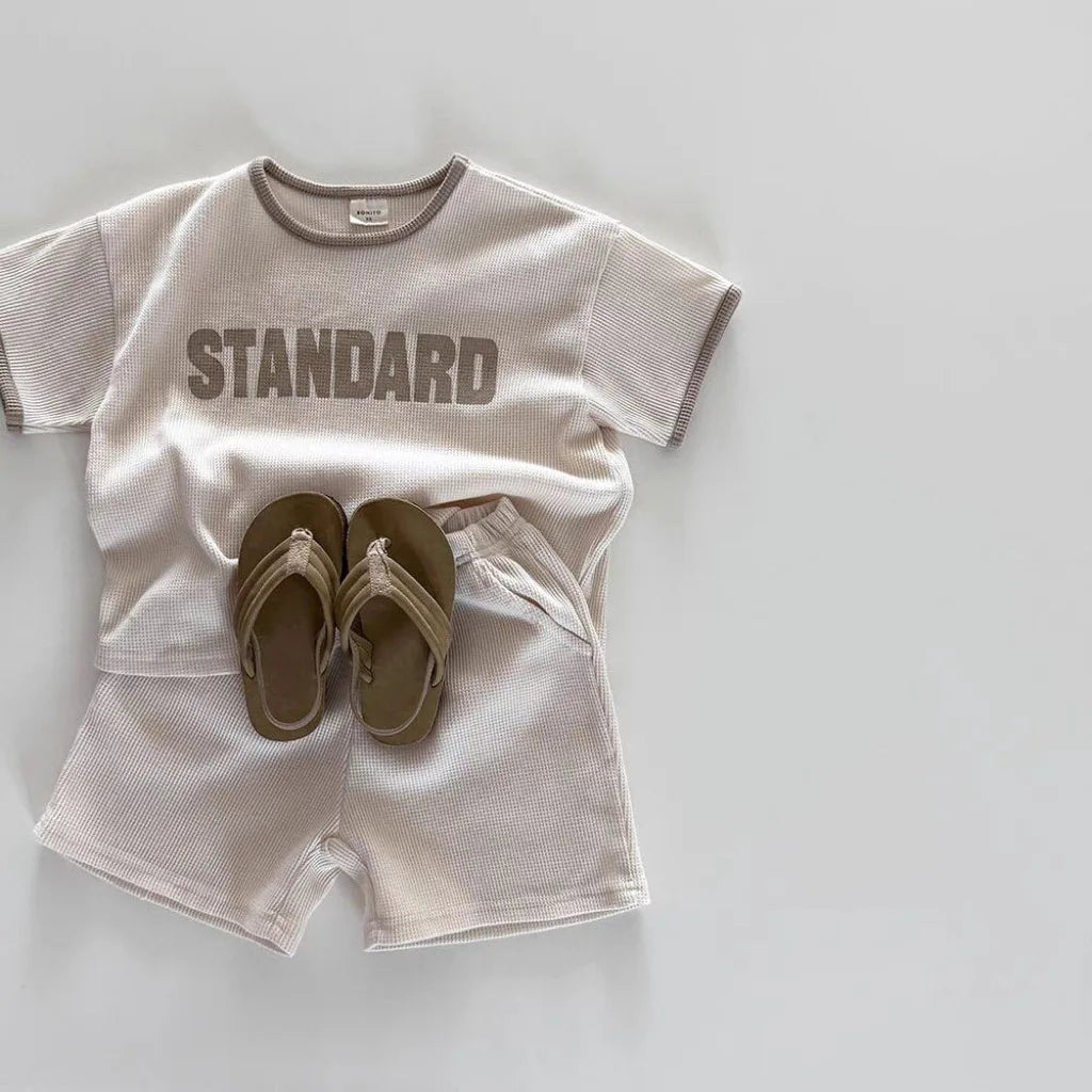 Boys’ Summer Two-Piece Set – Letter Print T-Shirt & Shorts