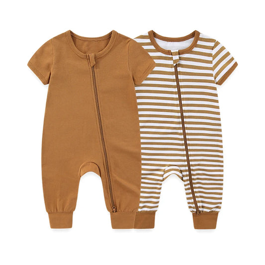 2-Pack Short Sleeve Rompers – Soft Cotton Baby Jumpsuits