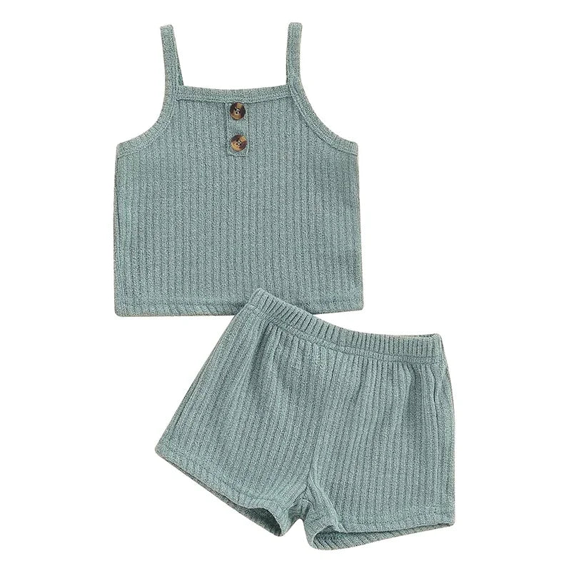 Baby Girl 2Pcs Summer Outfit – Sleeveless Top & Shorts Set