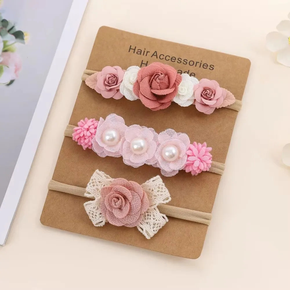 3pcs Baby Girl Headband Set – Elastic Floral Hairbands