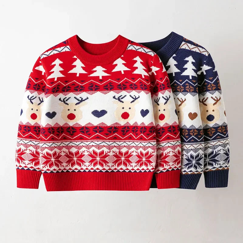 Kids Christmas Knitted Sweater – Warm Cotton Cartoon Pullover for Boys & Girls