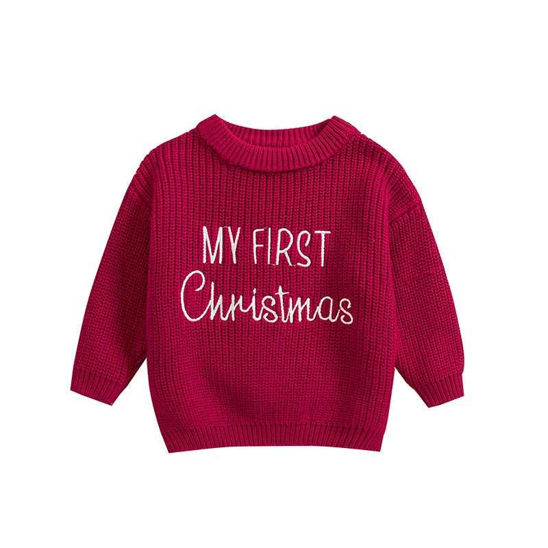 Baby Christmas Letter Embroidered Knitted Sweater – Long Sleeve Pullover (0–24 Months)