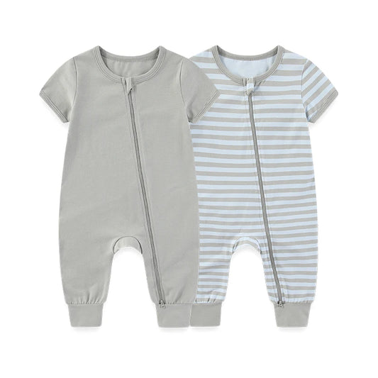 2-Pack Short Sleeve Rompers – Soft Cotton Baby Jumpsuits