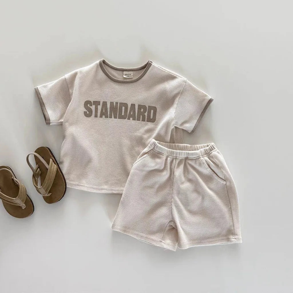 Boys’ Summer Two-Piece Set – Letter Print T-Shirt & Shorts