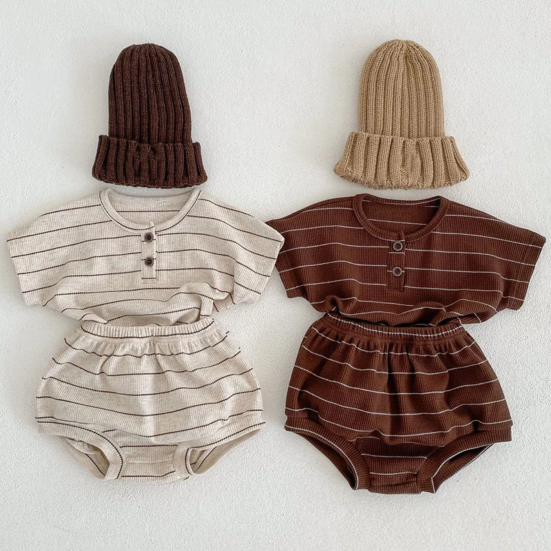 Summer Baby Clothing Set – Striped Tee & Bloomer (2 Pcs)