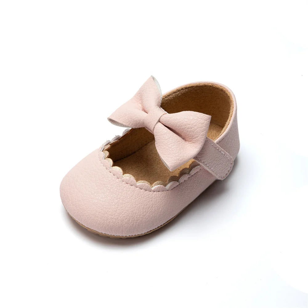 Retro Baby Bow Princess Shoes – Anti-Slip First Walkers