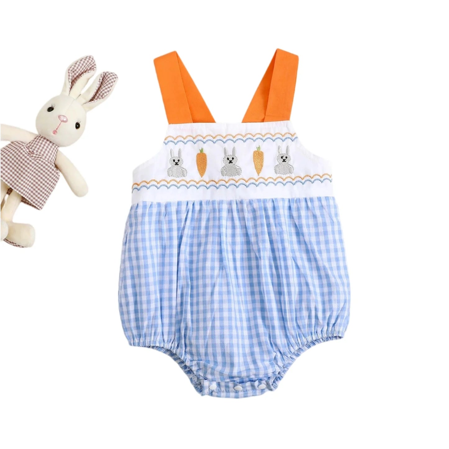 Summer Carrot & Rabbit Print Romper – Sleeveless Bodysuit for Girls