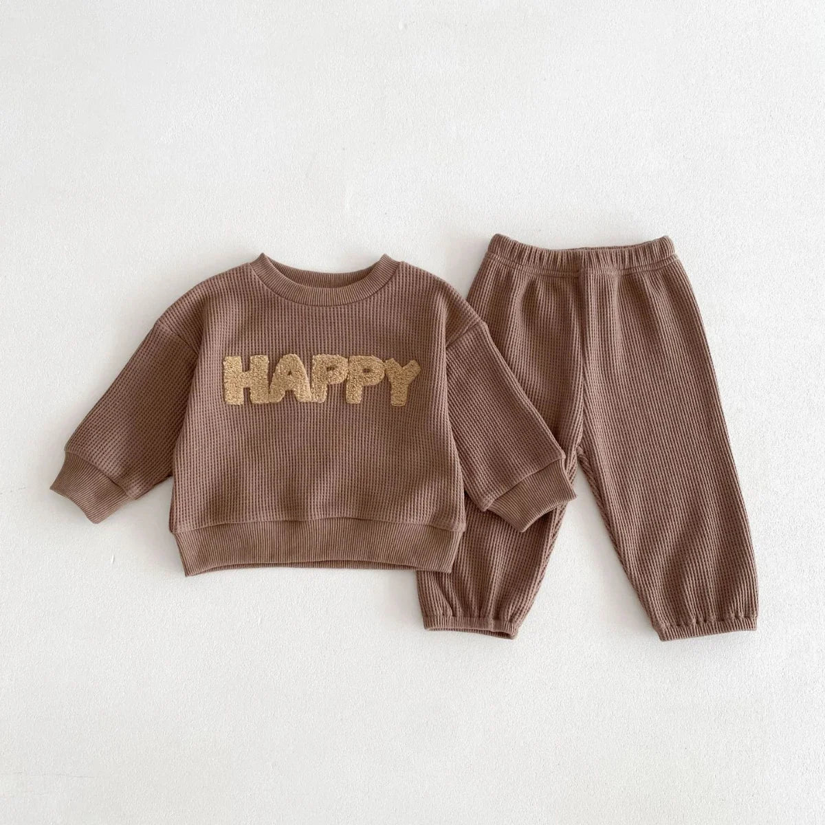 Spring Waffle Letter Top & Pants Set (3M–4Y)