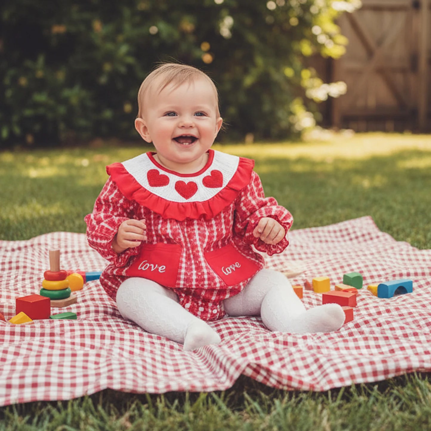 Long Sleeve Heart Embroidery Smocked Jumpsuit (0-18 Months)