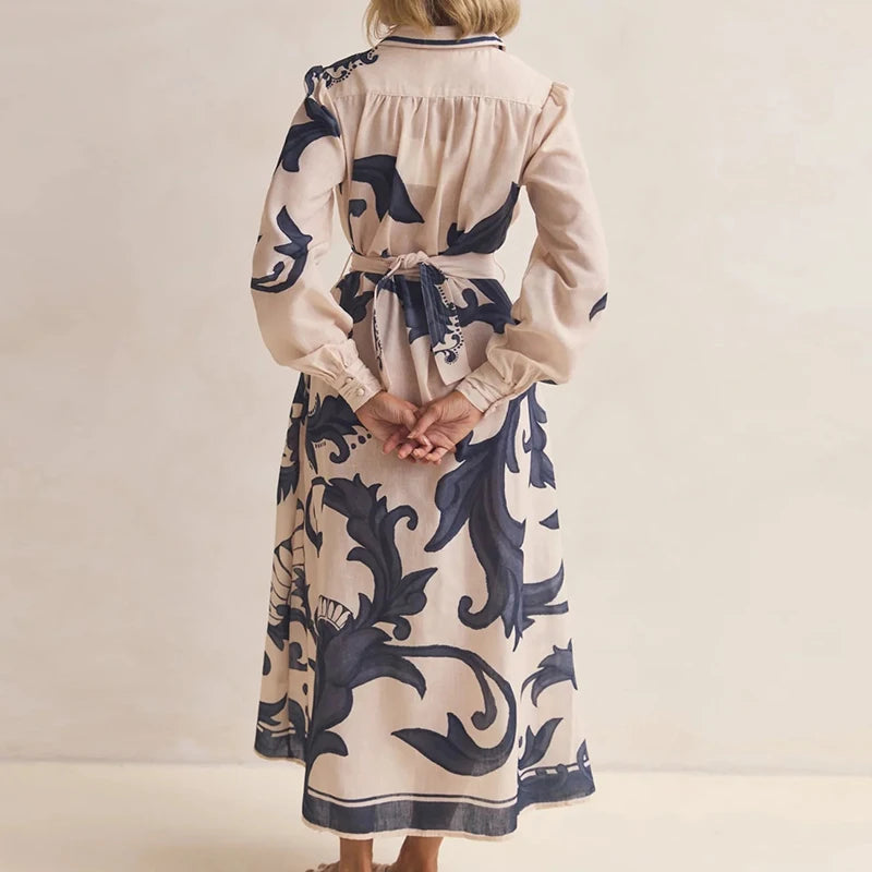 Elegant Lapel Pleated Contrast Long Dress