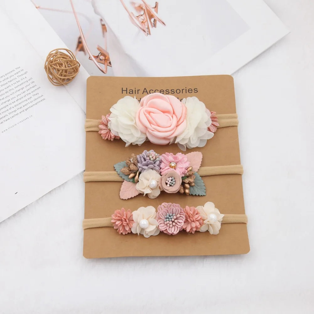 3pcs Baby Girl Headband Set – Elastic Floral Hairbands
