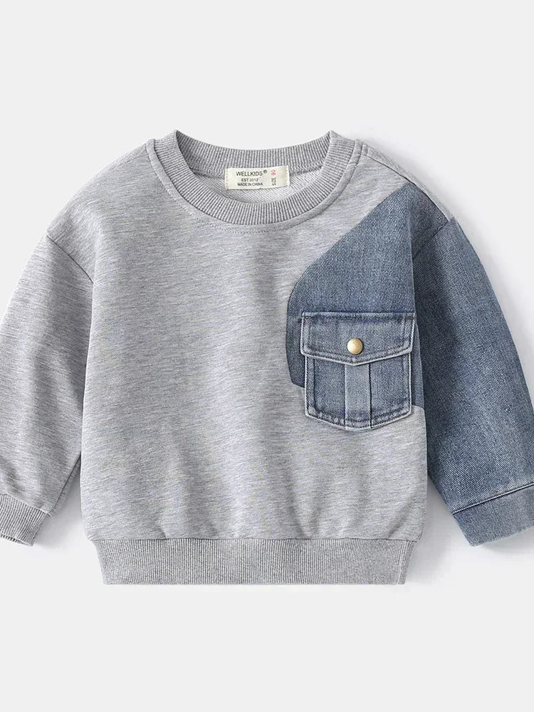 Boys Denim Sweatshirt – Patchwork Hoodie Style