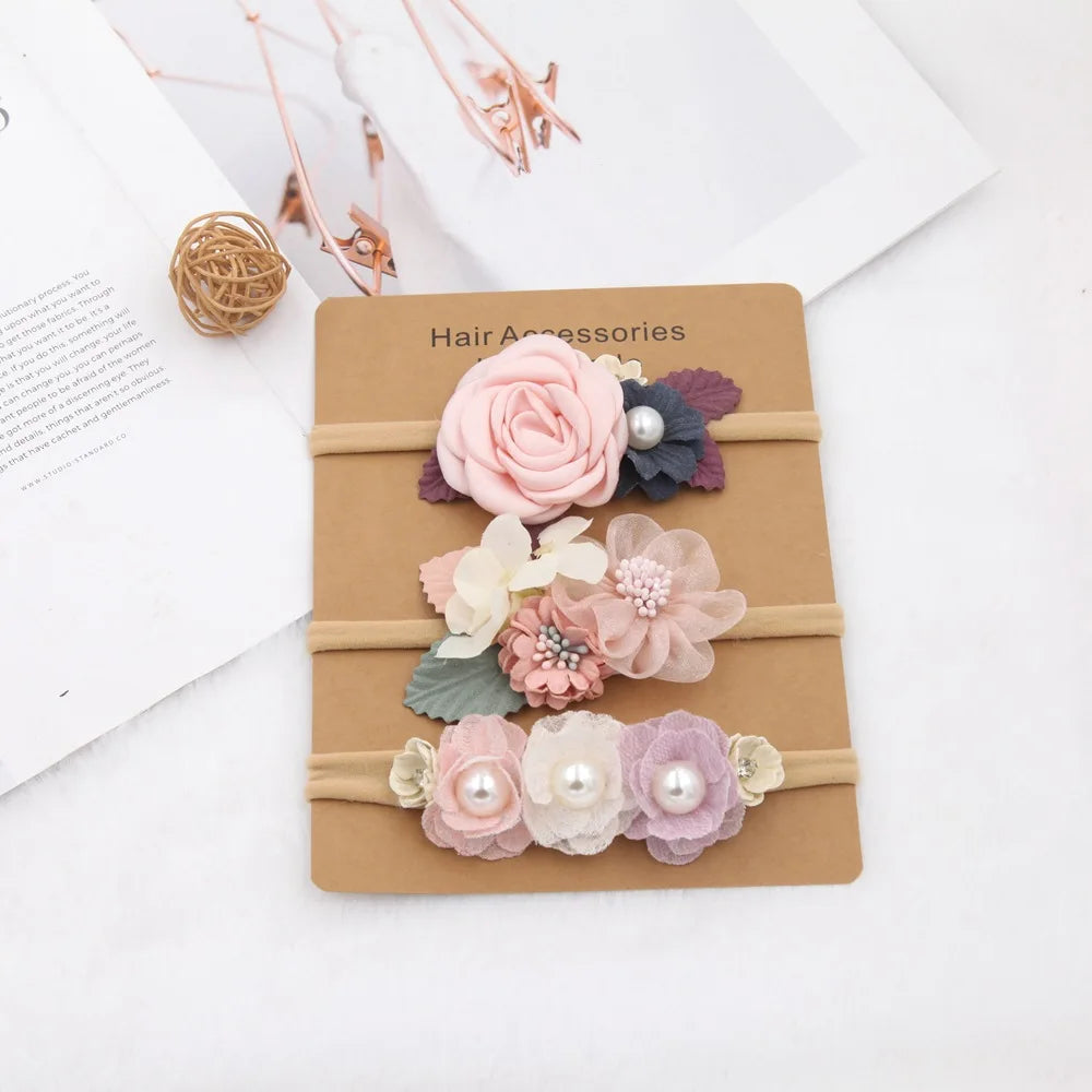 3pcs Baby Girl Headband Set – Elastic Floral Hairbands