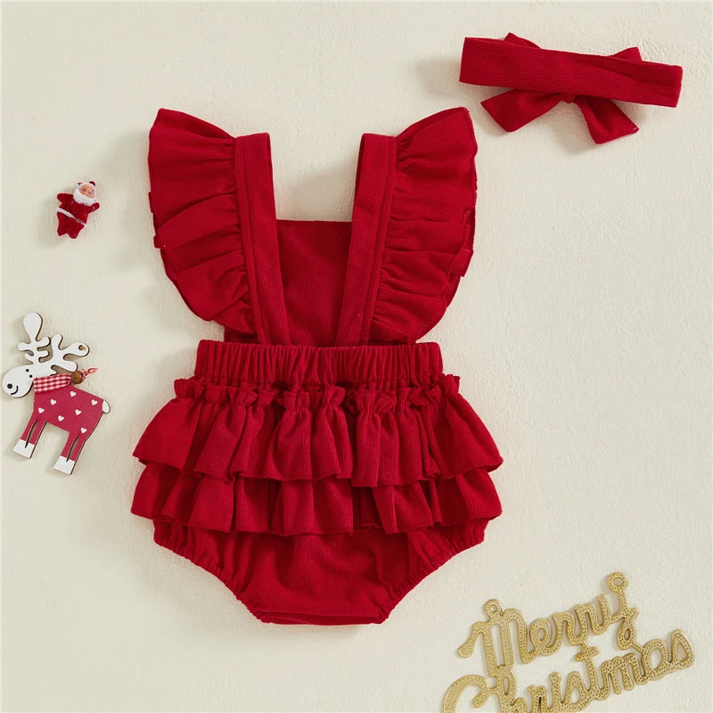 Baby Girl Christmas Romper Set with Hairband
