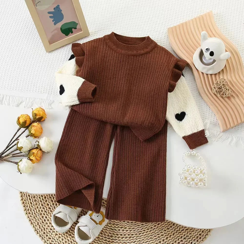 Children’s Knit Love Lace Top & Wide-Leg Pants Set