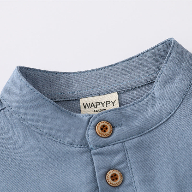 Boys’ V-Neck Short Sleeve Cotton Shirt