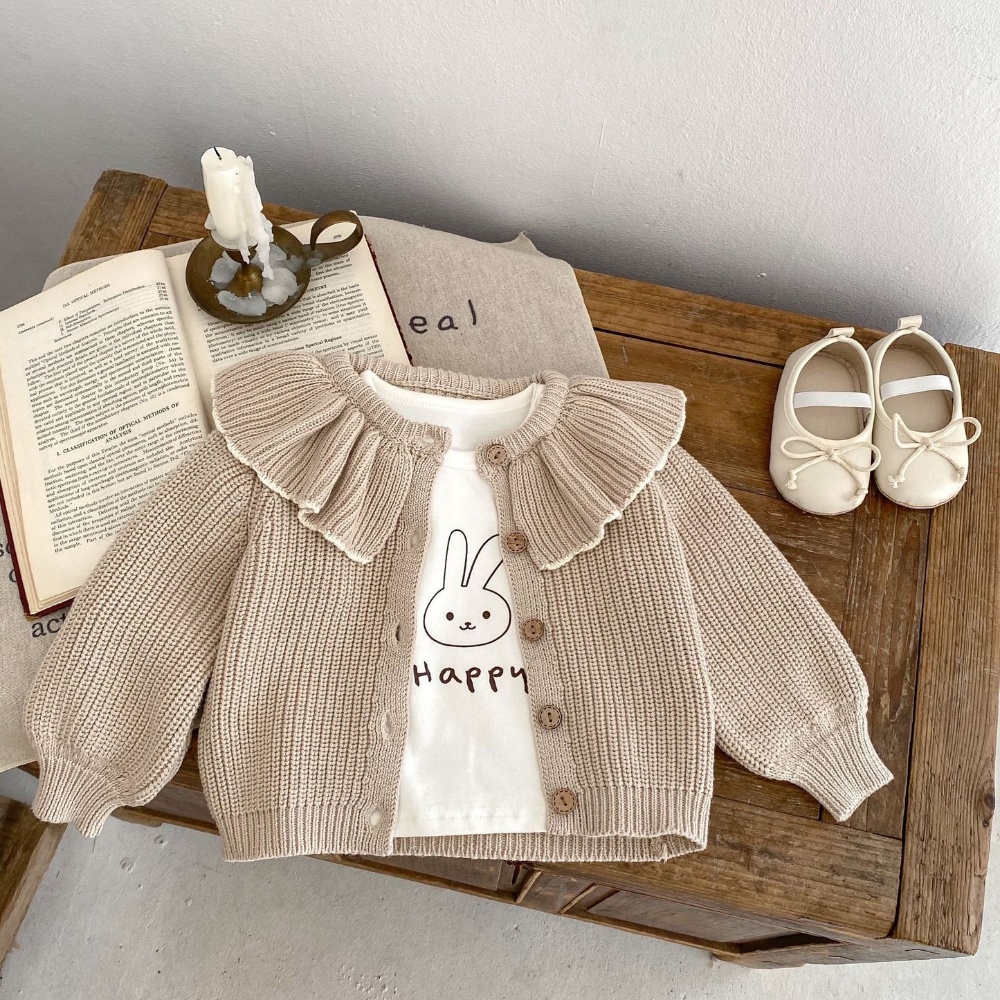 Baby Girl Ruffled Bow Tie Knitted Cardigan Sweater