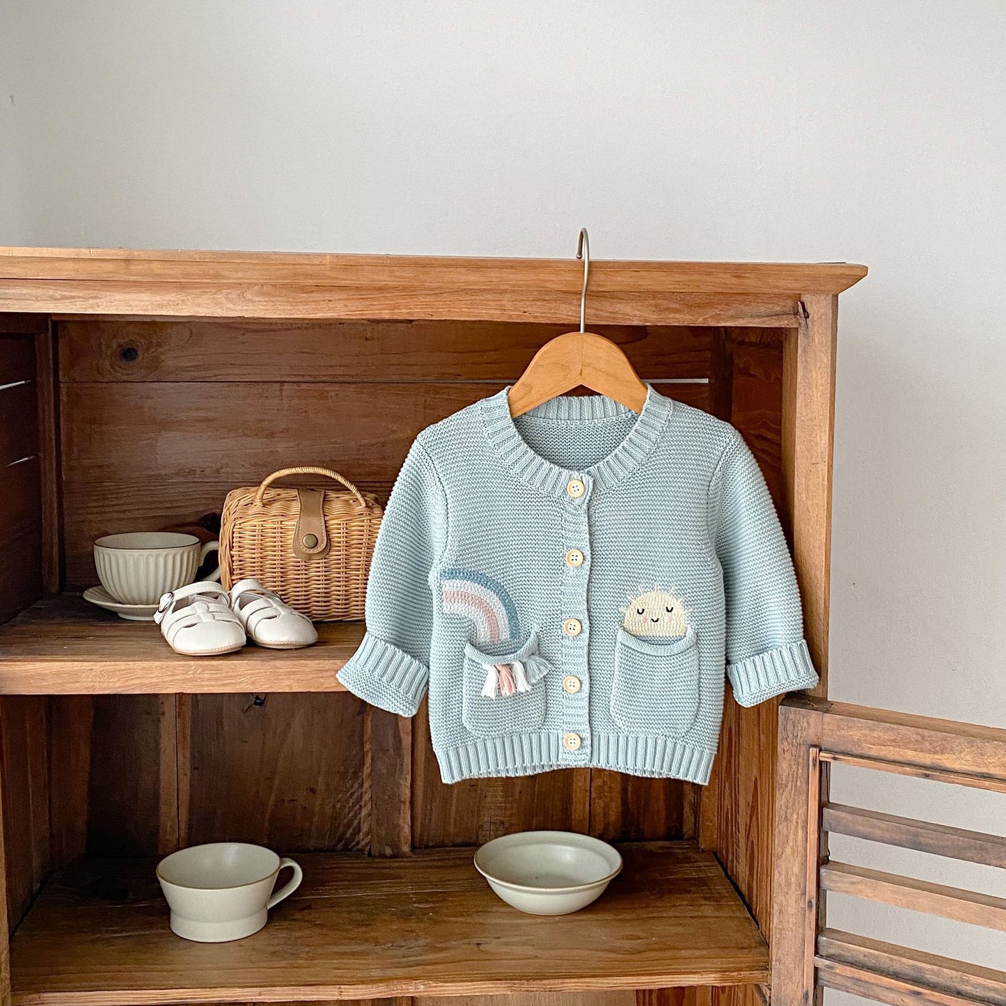 Infant & Toddler Girls’ Rainbow Embroidered Cotton Knit Cardigan