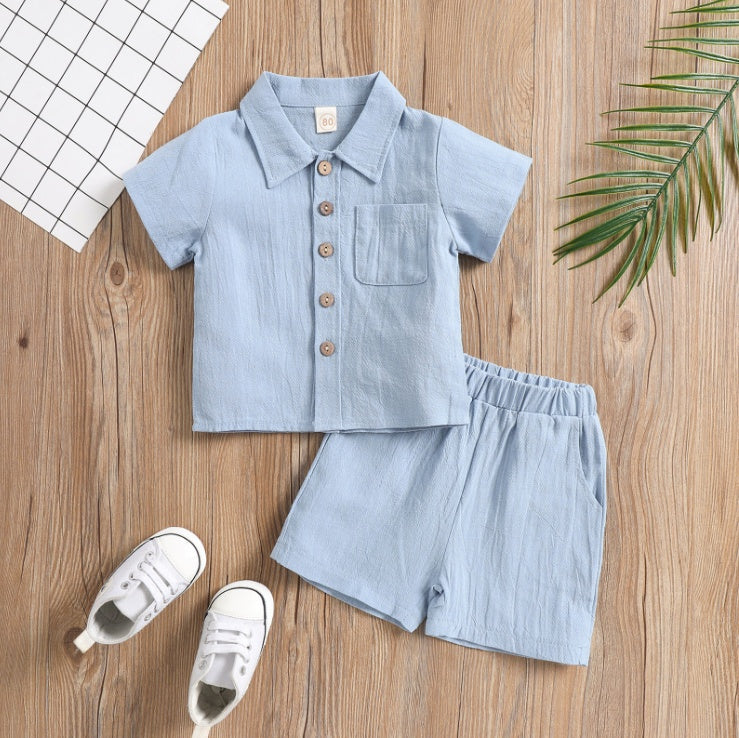 Boys’ Cotton and Linen Polo Shirt Two-Piece Set – Summer Outfit