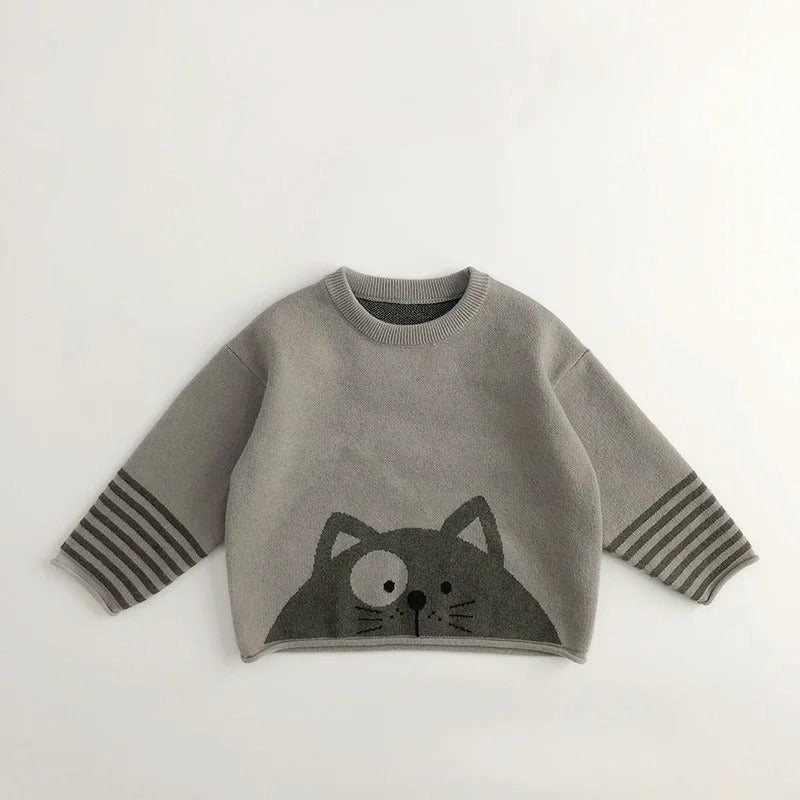 Kids’ Animal Knit Pullover Sweater – Unisex - Panda, Bear, Cat Designs