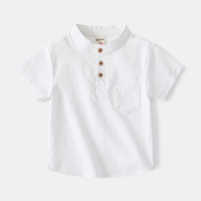 Boys’ V-Neck Short Sleeve Cotton Shirt