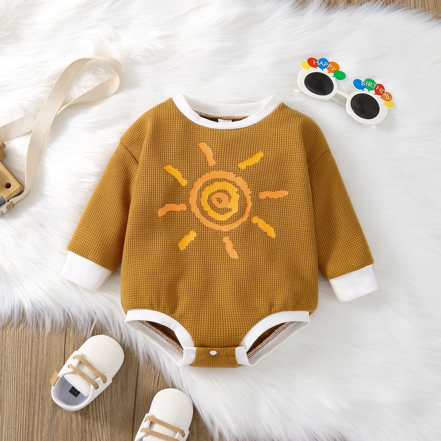 Kids Waffle Cotton Long Sleeve Romper – Multiple Prints | 6–24 Month