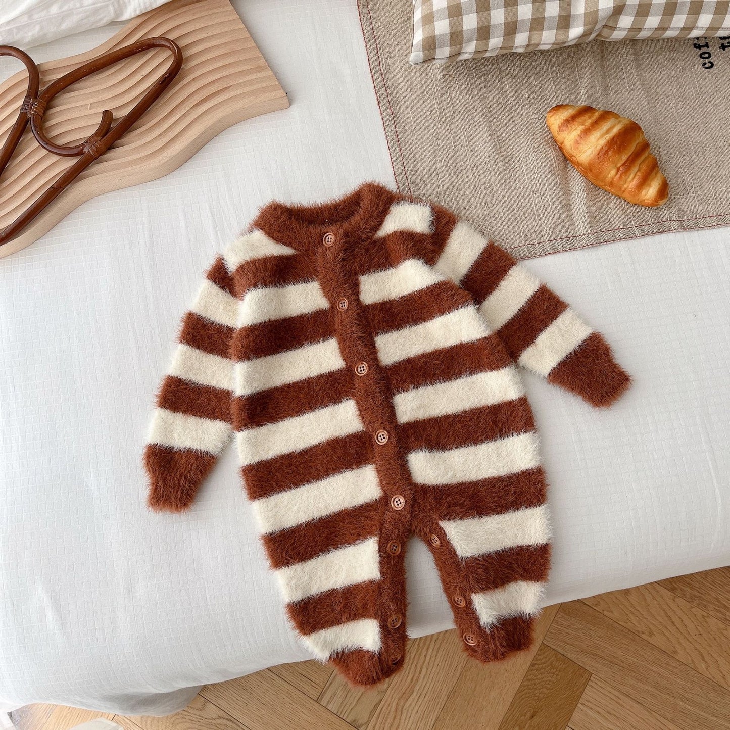 Striped Baby Mink-Feel Romper – Warm & Unisex