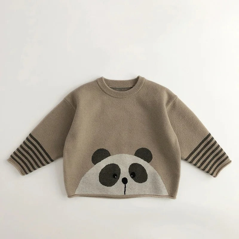 Kids’ Animal Knit Pullover Sweater – Unisex - Panda, Bear, Cat Designs